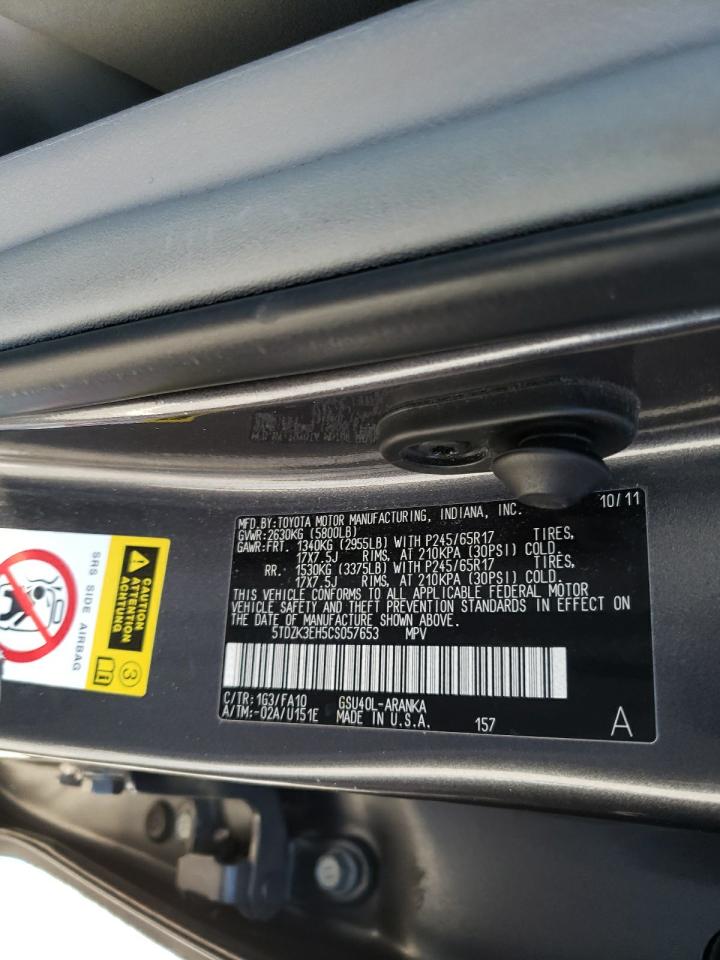 Photo 10 from auction – 2012 TOYOTA HIGHLANDER with VIN 5TDZK3EH5CS057653