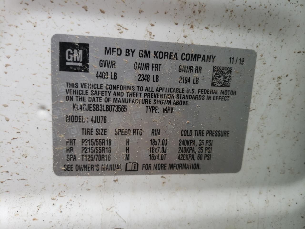 Photo 10 from auction – 2020 BUICK ENCORE PRE with VIN KL4CJESB3LB073565