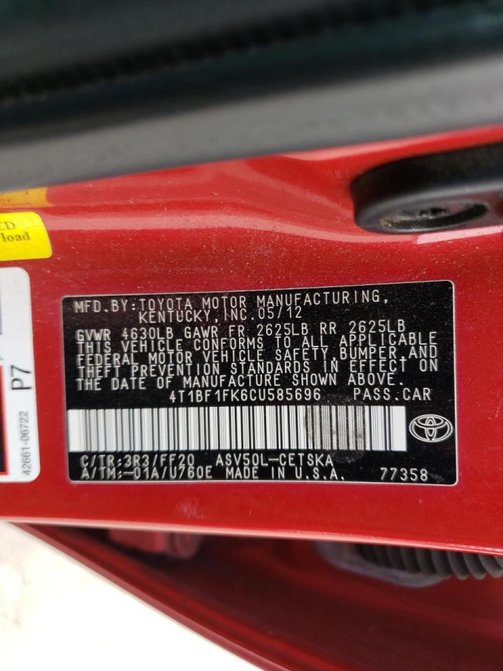 Photo 10 from auction – 2012 TOYOTA CAMRY BASE with VIN 4T1BF1FK6CU585696