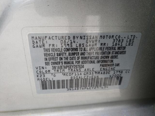 Photo 10 from auction – 2014 NISSAN SENTRA S with VIN 3N1AB7AP6EY297634