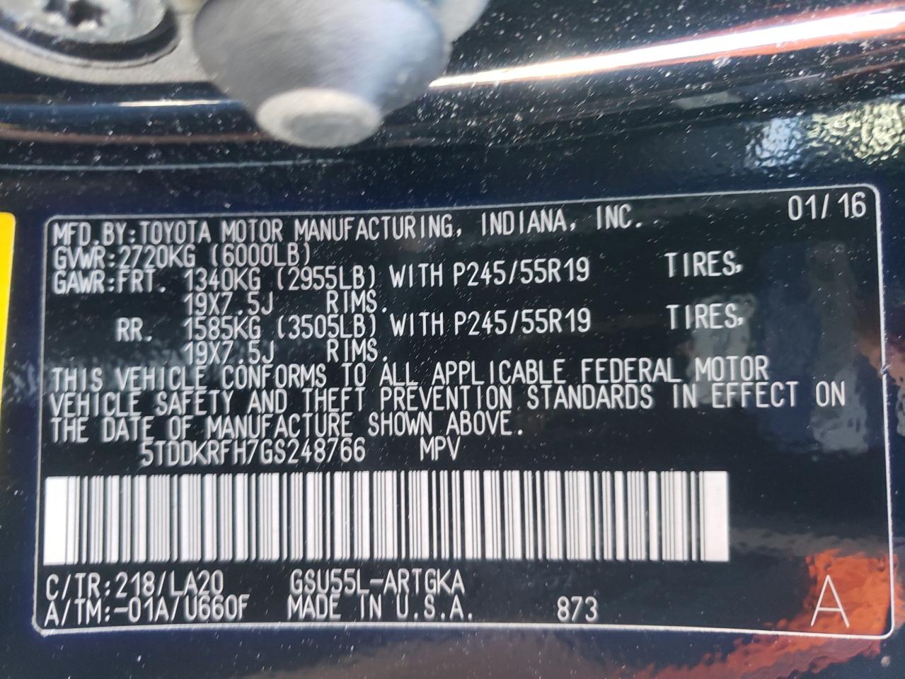 Photo 10 from auction – 2016 TOYOTA HIGHLANDER with VIN 5TDDKRFH7GS248766