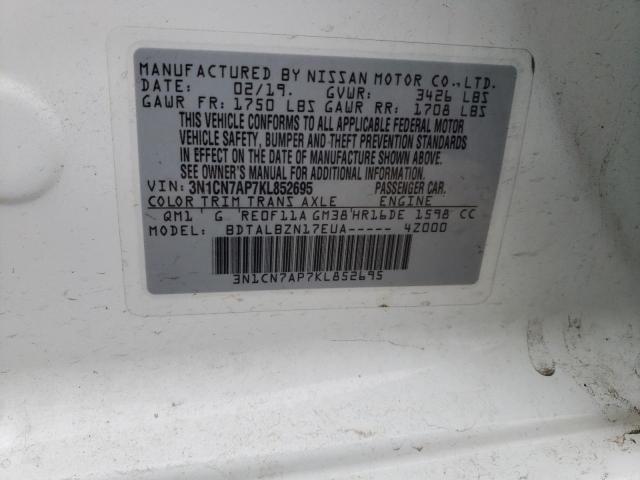 Photo 10 from auction – 2019 NISSAN VERSA S with VIN 3N1CN7AP7KL852695