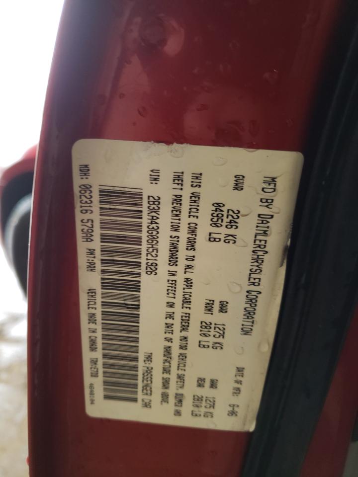 Photo 10 from auction – 2006 DODGE CHARGER SE with VIN 2B3KA43G06H521926