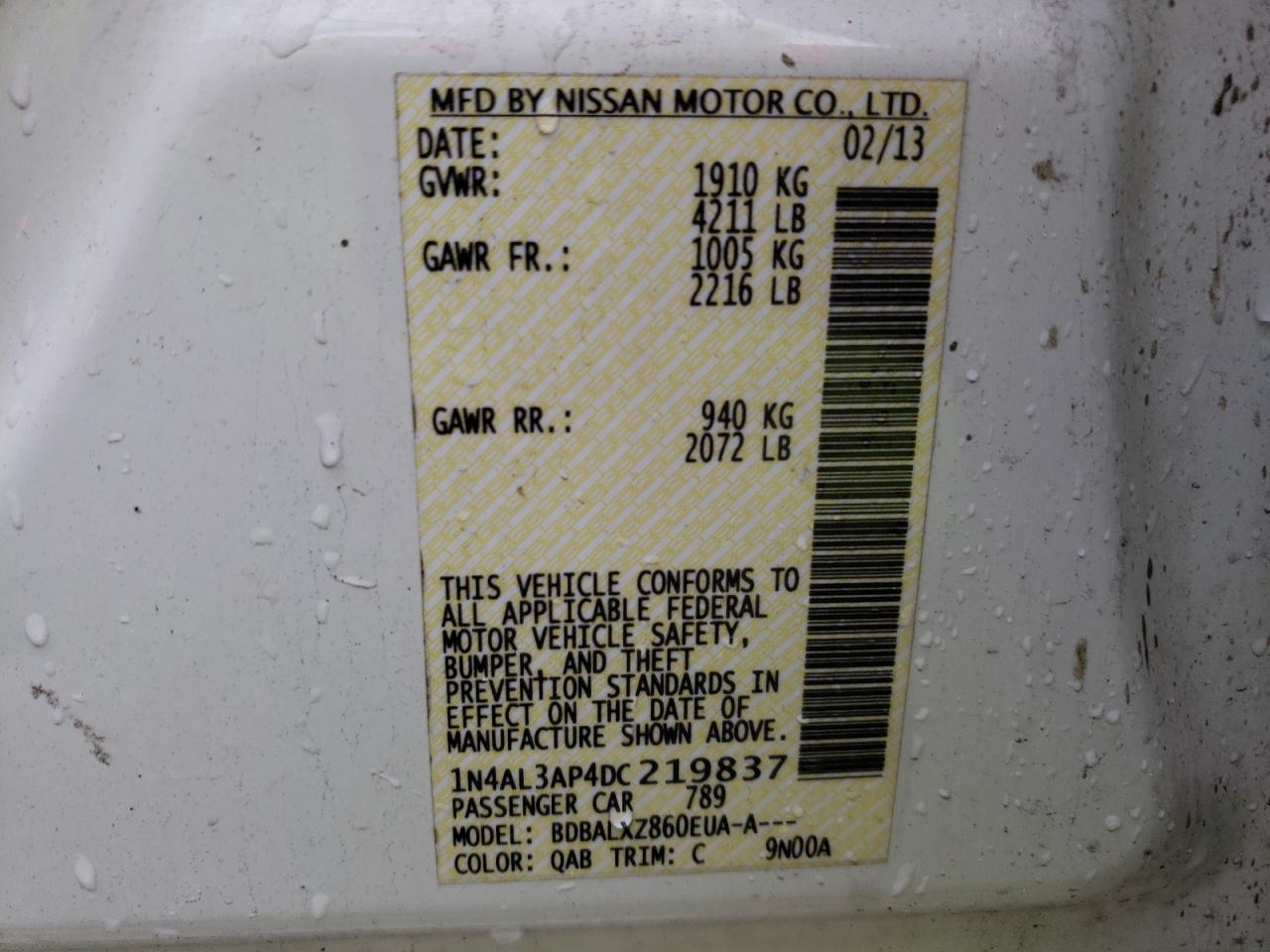 Photo 10 from auction – 2013 NISSAN ALTIMA 2.5 with VIN 1N4AL3AP4DC219837