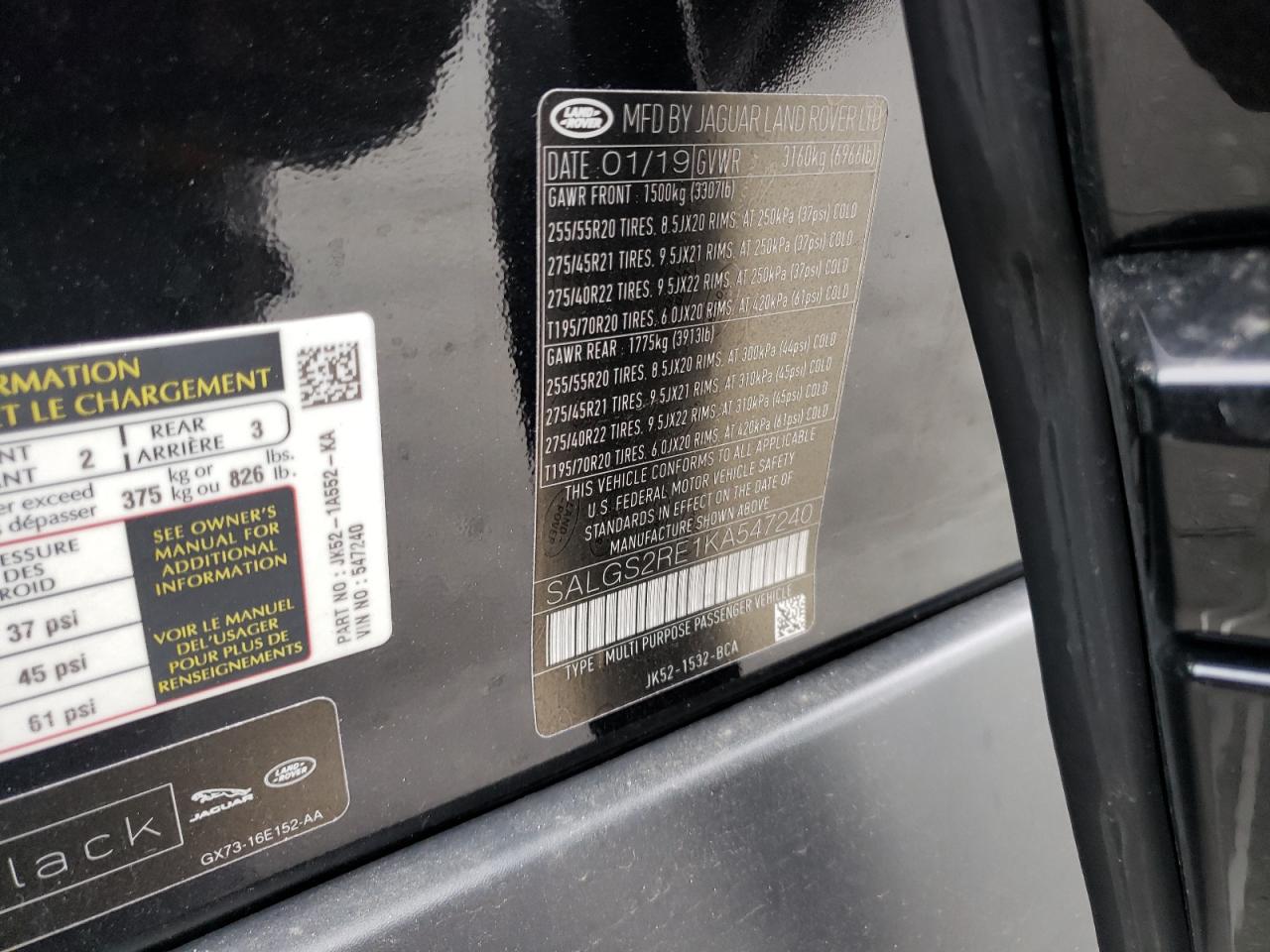 Photo 10 from auction – 2019 LAND ROVER RANGE ROVE with VIN SALGS2RE1KA547240