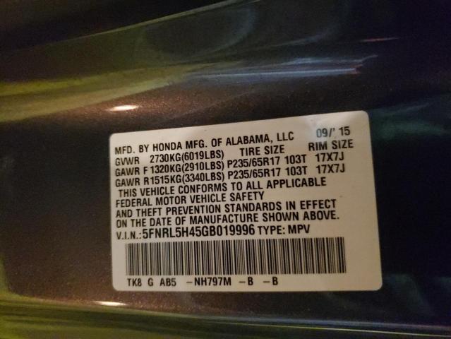 Photo 10 from auction – 2016 HONDA ODYSSEY EX with VIN 5FNRL5H45GB019996