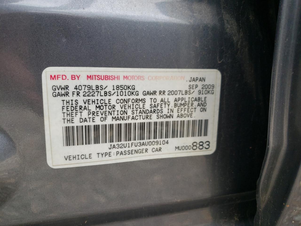 Photo 10 from auction – 2010 MITSUBISHI LANCER DE with VIN JA32U1FU3AU009104