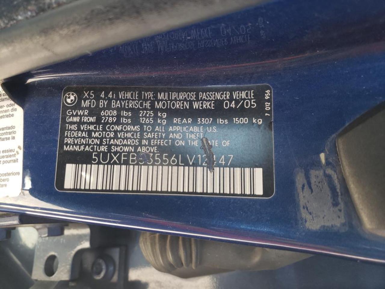 Photo 10 from auction – 2006 BMW X5 4.4I with VIN 5UXFB53556LV12447