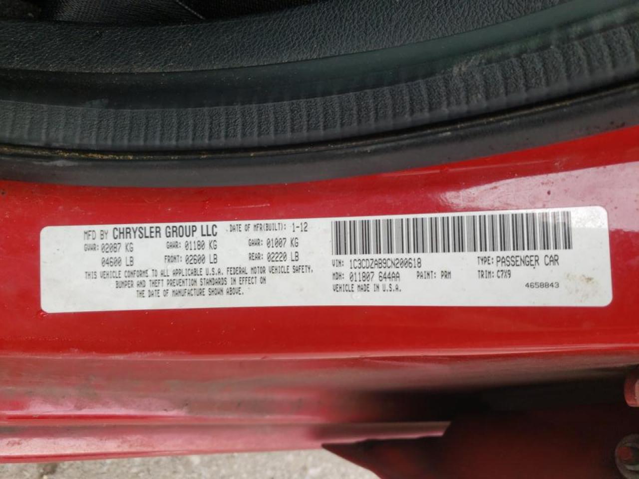 Photo 10 from auction – 2012 DODGE AVENGER SE with VIN 1C3CDZAB9CN200618
