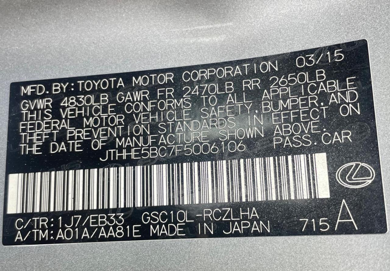 Photo 10 from auction – 2015 LEXUS RC 350 with VIN JTHHE5BC7F5006106