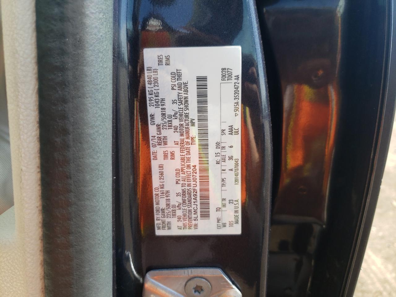 Foto 10 de la subasta – 2015 LINCOLN MKC con VIN 5LMCJ1A92FUJ07204