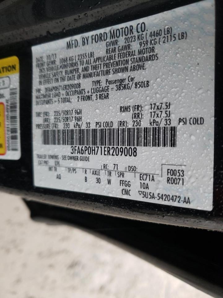 Photo 10 from auction – 2014 FORD FUSION SE with VIN 3FA6P0H71ER209008