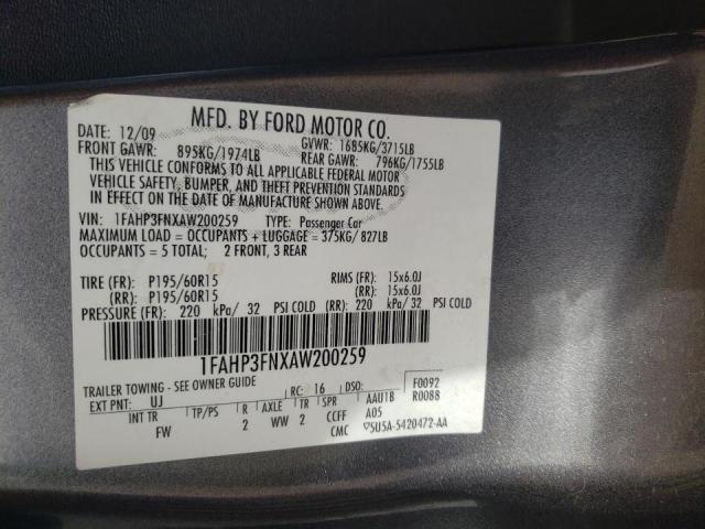 Photo 10 from auction – 2010 FORD FOCUS SE with VIN 1FAHP3FNXAW200259