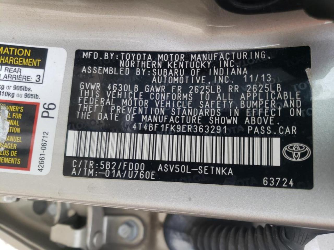 Photo 10 from auction – 2014 TOYOTA CAMRY L with VIN 4T4BF1FK9ER363291