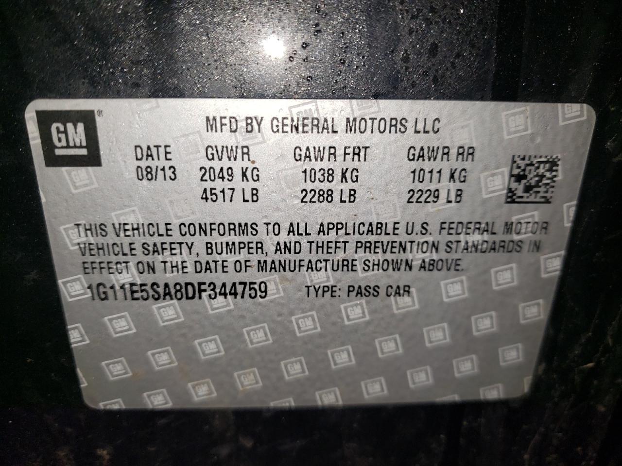 Photo 10 from auction – 2013 CHEVROLET MALIBU 2LT with VIN 1G11E5SA8DF344759