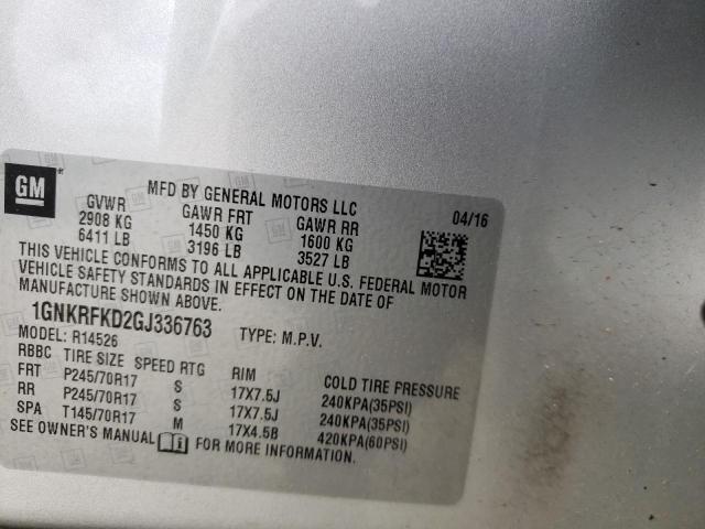 Photo 10 from auction – 2016 CHEVROLET TRAVERSE L with VIN 1GNKRFKD2GJ336763