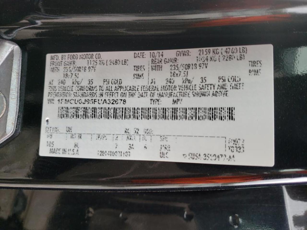 Photo 10 from auction – 2015 FORD ESCAPE TIT with VIN 1FMCU0J95FUA32678