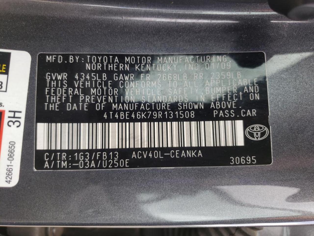 Photo 10 from auction – 2009 TOYOTA CAMRY BASE with VIN 4T4BE46K79R131508