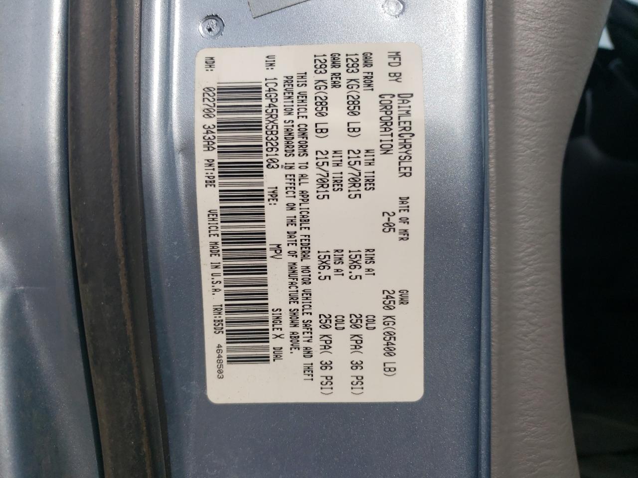Photo 10 from auction – 2005 CHRYSLER TOWN & COU with VIN 1C4GP45RX5B326103