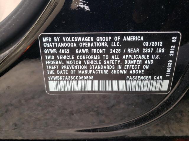 Photo 10 from auction – 2012 VOLKSWAGEN PASSAT SE with VIN 1VWBN7A35CC069598