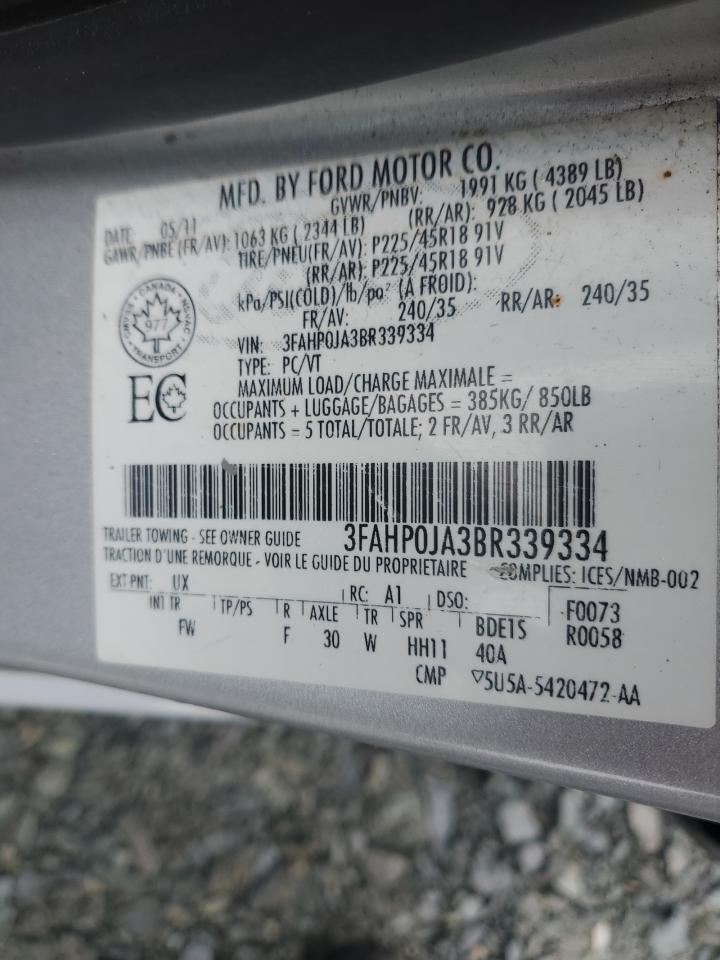 Photo 10 from auction – 2011 FORD FUSION SEL with VIN 3FAHP0JA3BR339334