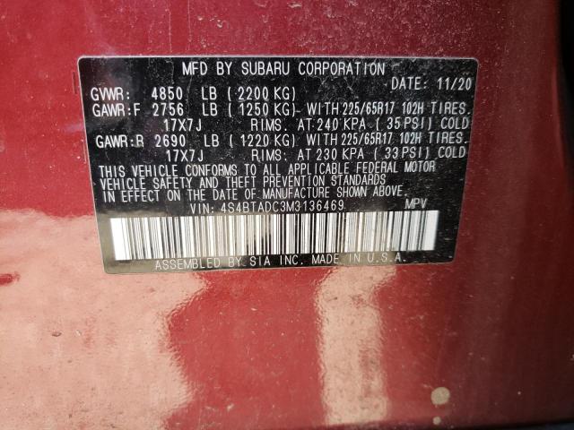 Photo 10 from auction – 2021 SUBARU OUTBACK PR with VIN 4S4BTADC3M3136469