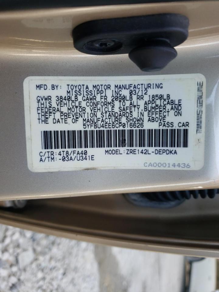 Photo 10 from auction – 2012 TOYOTA COROLLA BA with VIN 5YFBU4EE6CP016626