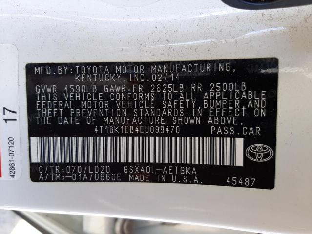 Photo 10 from auction – 2014 TOYOTA AVALON BAS with VIN 4T1BK1EB4EU099470