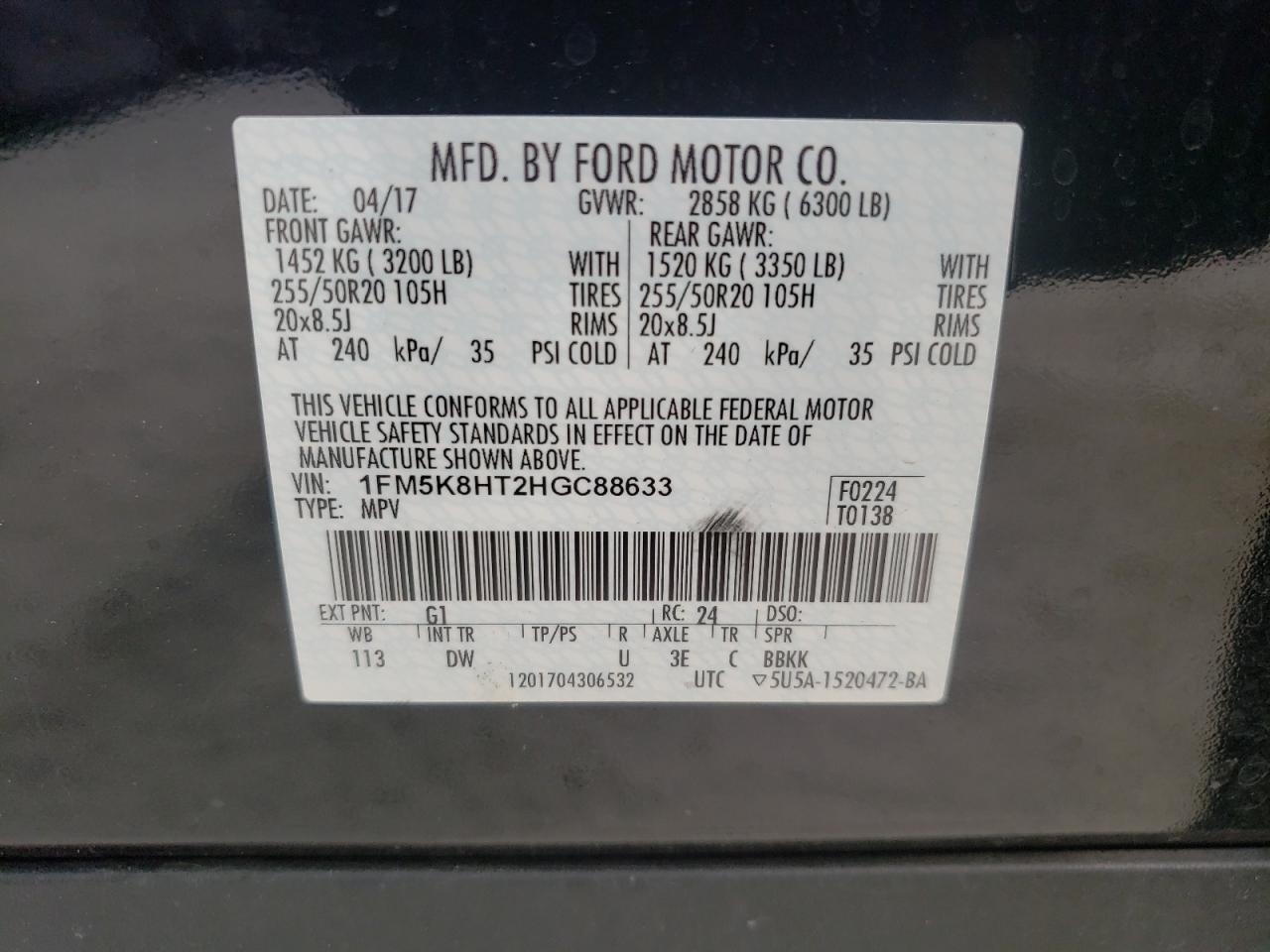Photo 10 from auction – 2017 FORD EXPLORER P with VIN 1FM5K8HT2HGC88633