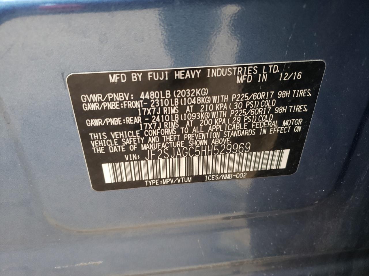 Photo 10 from auction – 2017 SUBARU FORESTER 2 with VIN JF2SJAGC5HH529969