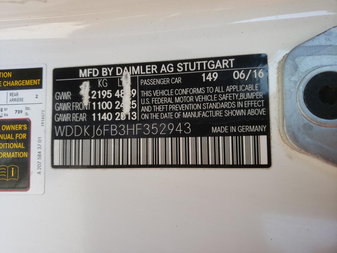 Photo 10 from auction – 2017 MERCEDES-BENZ E 400 with VIN WDDKJ6FB3HF352943