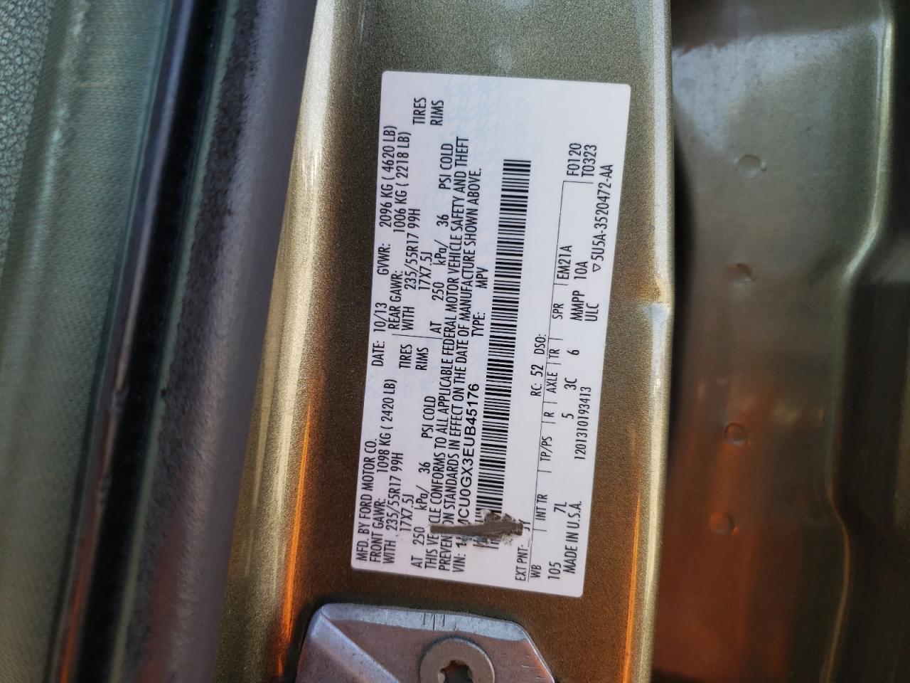 Photo 10 from auction – 2014 FORD ESCAPE SE with VIN 1FMCU0GX3EUB45176