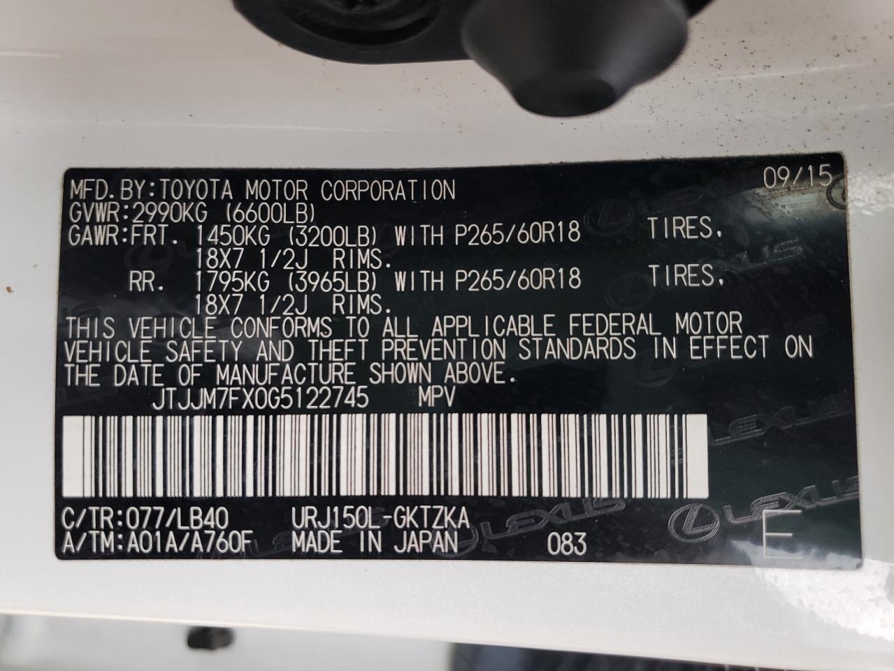 Photo 10 from auction – 2016 LEXUS GX 460 PRE with VIN JTJJM7FX0G5122745