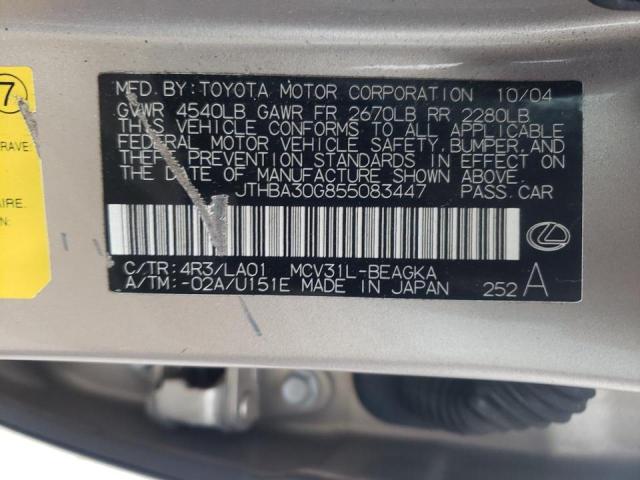 Photo 10 from auction – 2005 LEXUS ES 330 with VIN JTHBA30G855083447