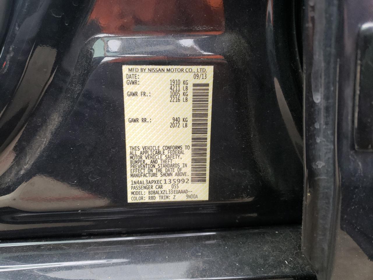 Photo 10 from auction – 2014 NISSAN ALTIMA 2.5 with VIN 1N4AL3APXEC135992