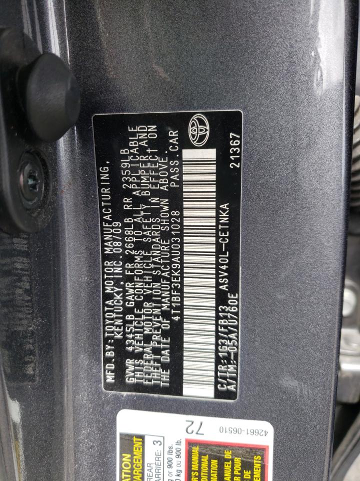 Photo 10 from auction – 2010 TOYOTA CAMRY BASE with VIN 4T1BF3EK9AU031028