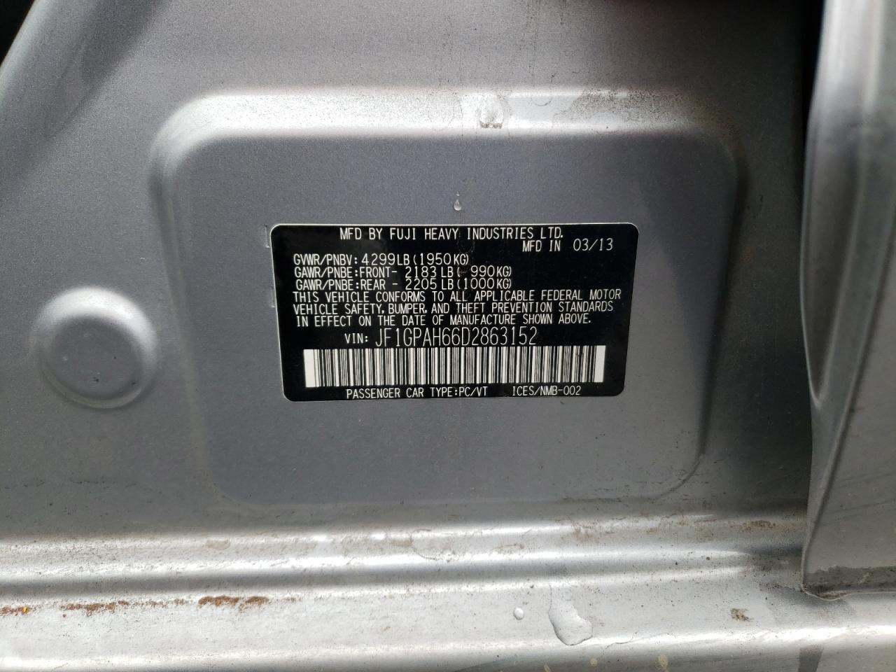 Photo 10 from auction – 2013 SUBARU IMPREZA LI with VIN JF1GPAH66D2863152