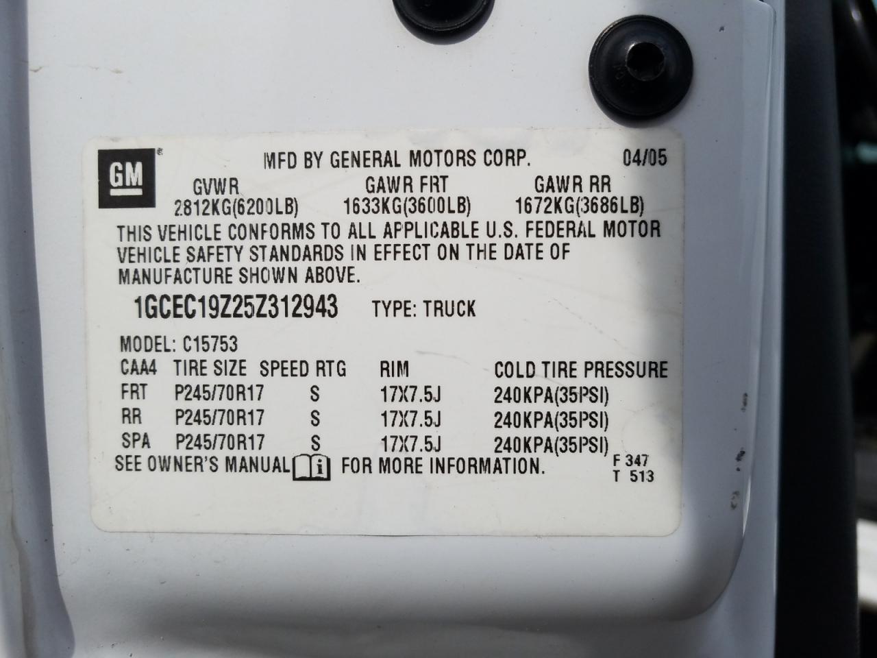 Photo 10 from auction – 2005 CHEVROLET SILVERADO with VIN 1GCEC19Z25Z312943