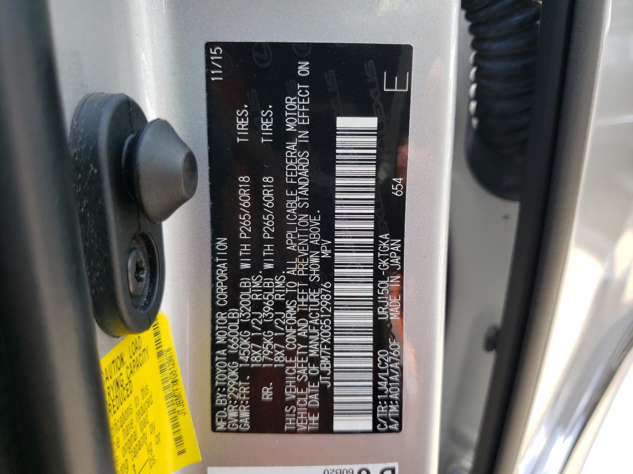 Photo 10 from auction – 2016 LEXUS GX 460 with VIN JTJBM7FX0G5129876