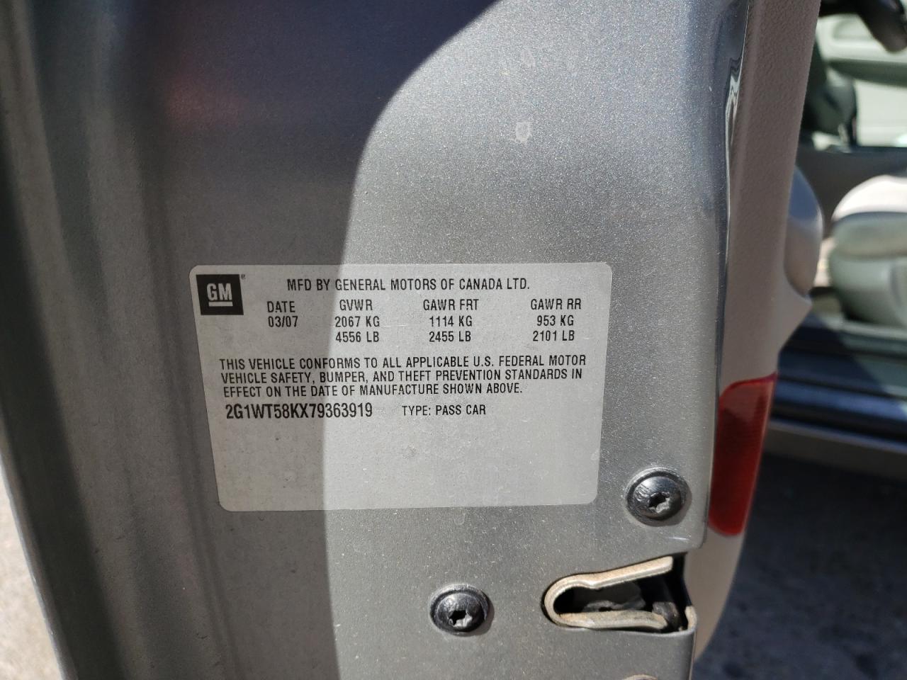 Photo 10 from auction – 2007 CHEVROLET IMPALA LT with VIN 2G1WT58KX79363919