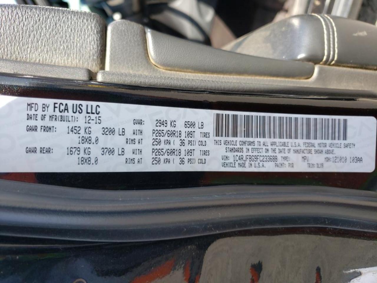 Photo 10 from auction – 2015 JEEP GRAND CHER with VIN 1C4RJFBG9FC233688