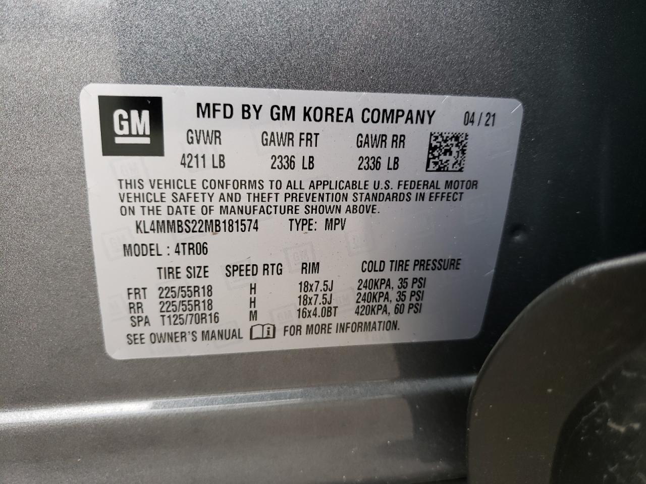 Photo 10 from auction – 2021 BUICK ENCORE GX with VIN KL4MMBS22MB181574