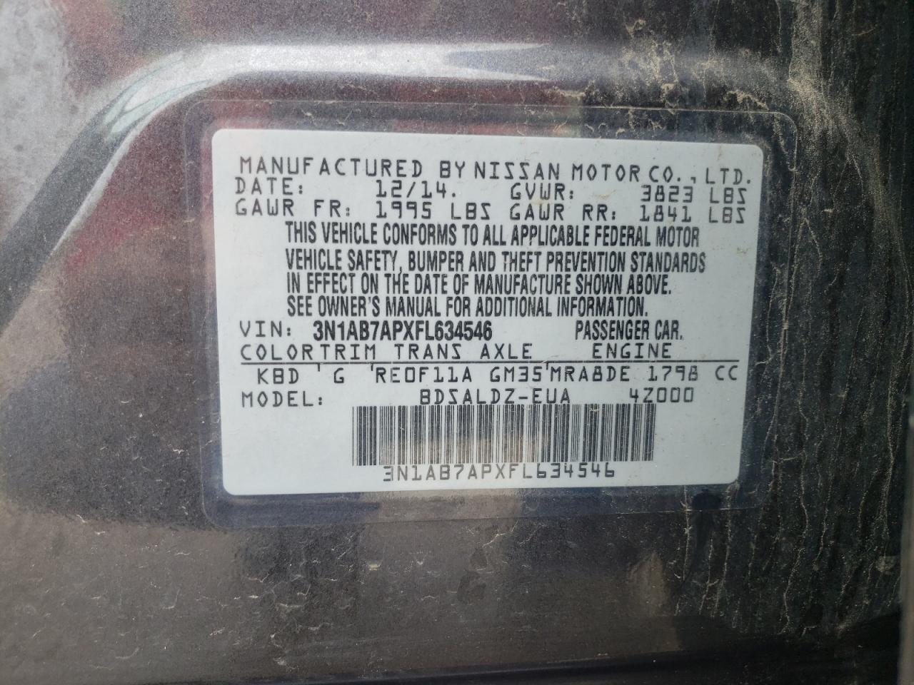 Photo 10 from auction – 2015 NISSAN SENTRA S with VIN 3N1AB7APXFL634546