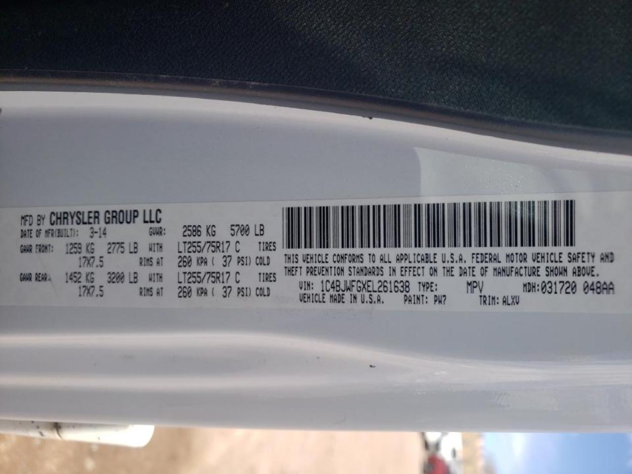 Photo 10 from auction – 2014 JEEP WRANGLER U with VIN 1C4BJWFGXEL261638