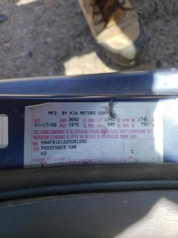 Photo 10 from auction – 2002 KIA SPECTRA GS with VIN KNAFB161225081290