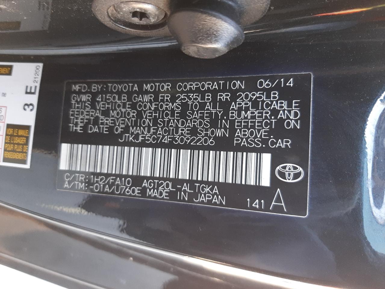Photo 10 from auction – 2015 TOYOTA SCION TC with VIN JTKJF5C74F3092206