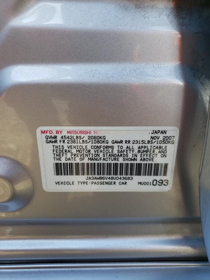 Photo 10 from auction – 2008 MITSUBISHI LANCER EVO with VIN JA3AW86V48U043683