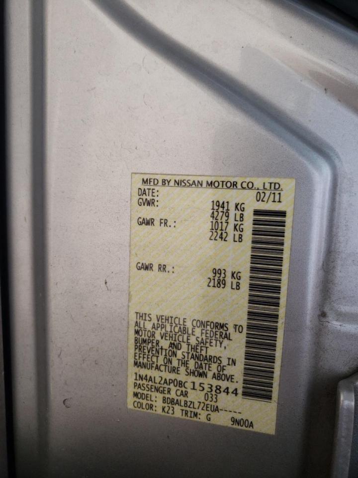 Photo 10 from auction – 2011 NISSAN ALTIMA BAS with VIN 1N4AL2AP0BC153844
