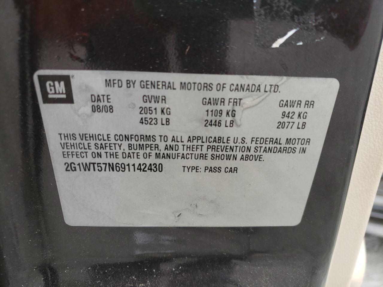 Photo 10 from auction – 2009 CHEVROLET IMPALA 1LT with VIN 2G1WT57N691142430