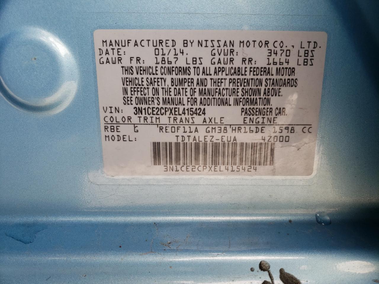 Photo 10 from auction – 2014 NISSAN VERSA NOTE with VIN 3N1CE2CPXEL415424